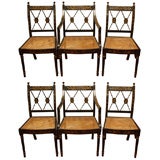 Set of six antique English ebonised dining chairs. Regency style