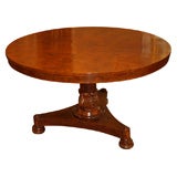 Antique English Regency burl walnut round table.