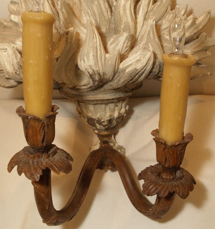 8223  PAIR OF 19TH C WOOD AND TOLE SCONCES 2
