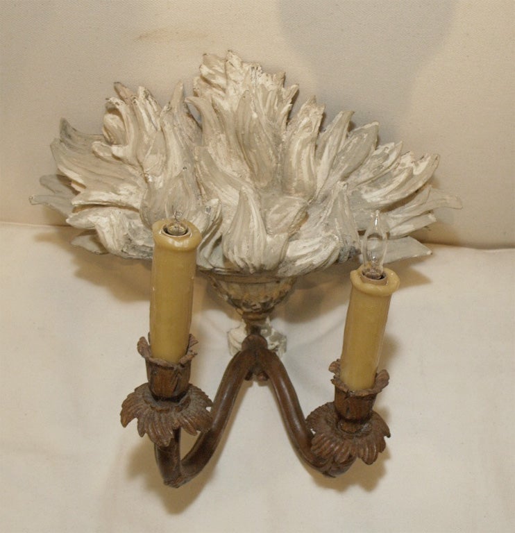 8223  PAIR OF 19TH C WOOD AND TOLE SCONCES 4