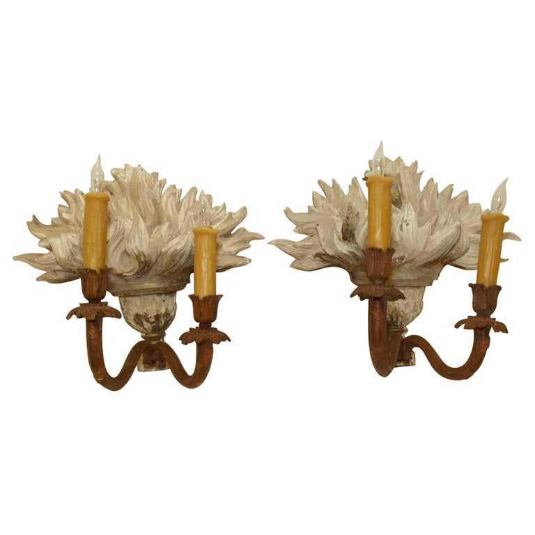 8223  PAIR OF 19TH C WOOD AND TOLE SCONCES