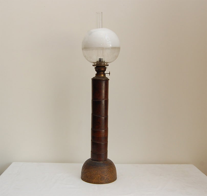 All original Japanese oil (kerosene) lamp. The cylindrical post (15