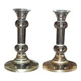 PAIR OF LARGE TURNED GLASS CANDLESTICKS
