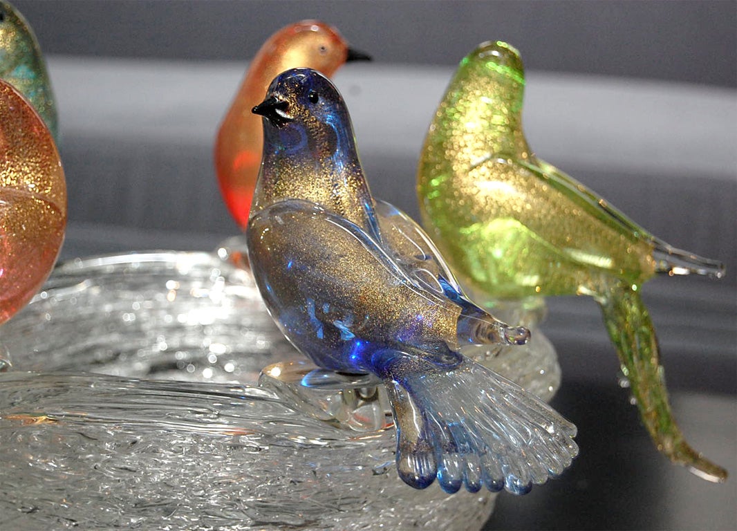 Murano Glass PAIR OF BEAUTIFUL MURANO BOWLS WITH STUNNING BIRDS