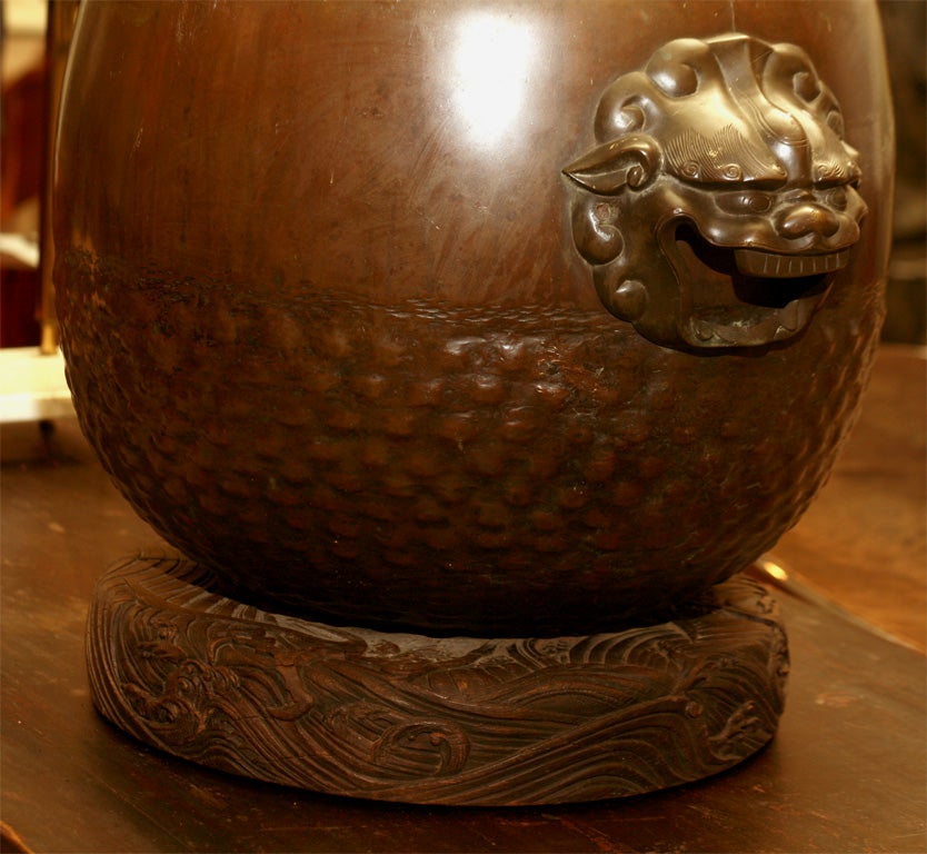19th Century Bronze Hibachi on carved wood base