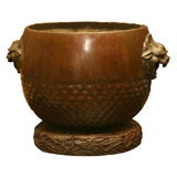 Bronze Hibachi on carved wood base