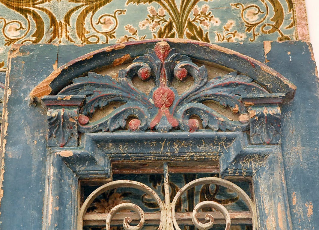 European Pair of Carved Painted & Iron Doors C. 1900