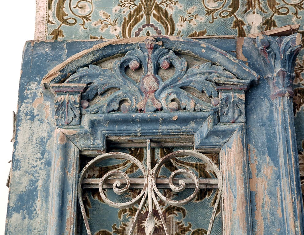Pair of Carved Painted & Iron Doors C. 1900 2