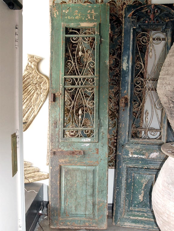 Pair of Carved Painted & Iron Doors C. 1900 4
