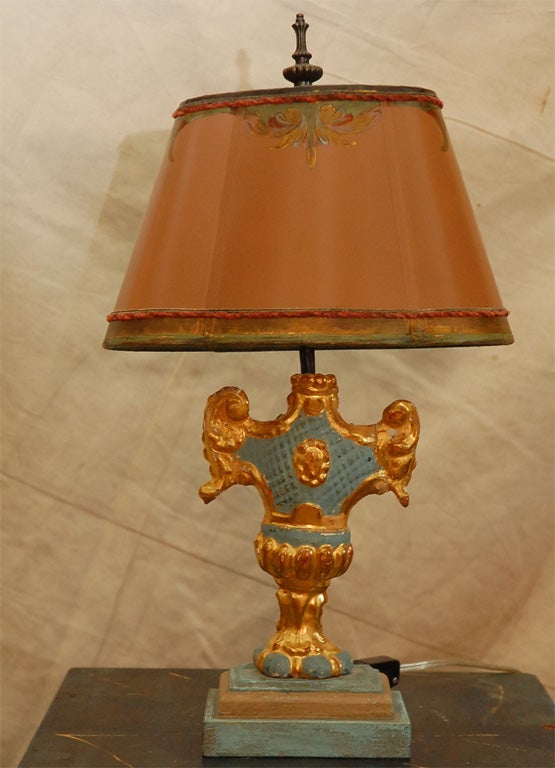 Italian Giltwood & Painted Urn Lamp