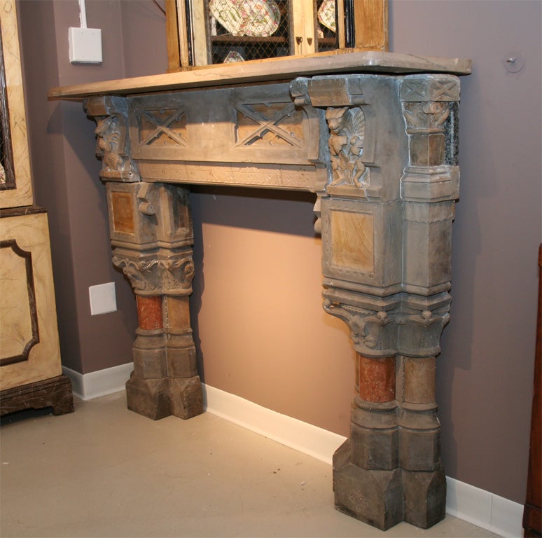 American Fine Frank Furness Marble Limestone Fireplace Mantel, Circa 1885 For Sale