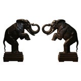 Pair of Large Japanese Art Deco Iron Elephants, Circa 1920's