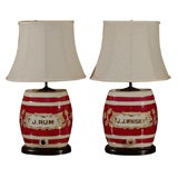 Antique Pair of 19th C. English Porcelain Spirit Barrel Lamps circa 1880