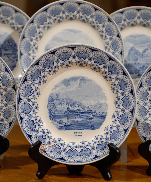 French Set of Six Creil et Montereau Souvenier Plates circa 1820