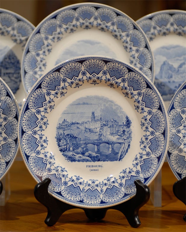 19th Century Set of Six Creil et Montereau Souvenier Plates circa 1820