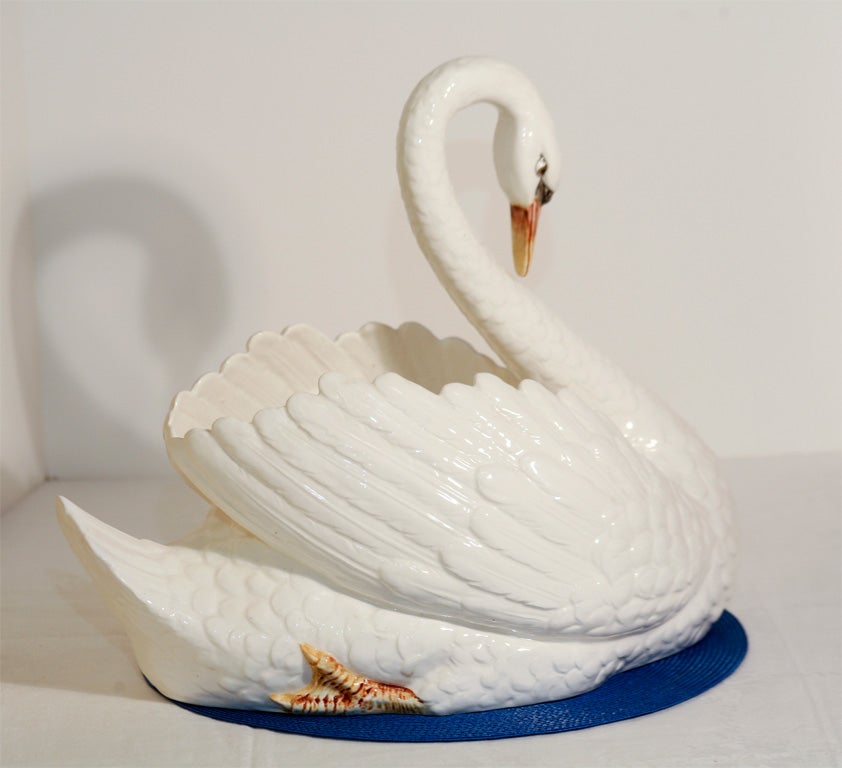 Mid-20th Century Ceramic Full Figural Swan Centerpiece