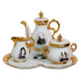 Old Paris Hand-Painted Tea Set on Tray "Men of Letters"