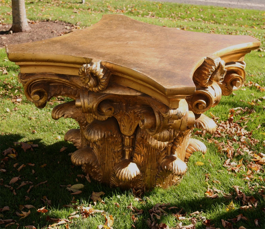 Fiberglass capital most likely used as a stage prop.<br />
Would make a great center hall table.Beautifully detailed