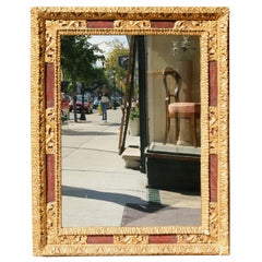 Large Italian Gilt and Painted Frame with Antiqued Mirror Plate