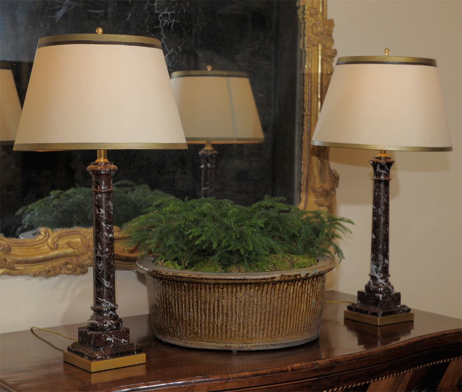 Pair of Early 20th Century Classic Form Marble Lamps In Excellent Condition In Larkspur, CA