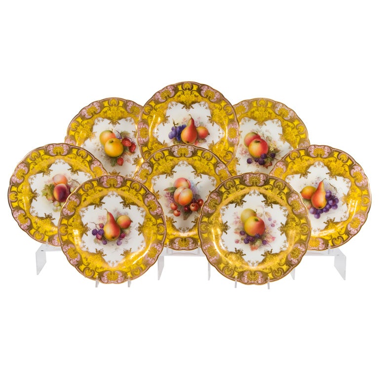 Set of 12 Royal Worcester Handpainted Fruit Plates-Sebright