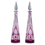 Baccarat Amethyst Overlay Cut to Clear 16" tall Decanter W/ Pyramid Stopper