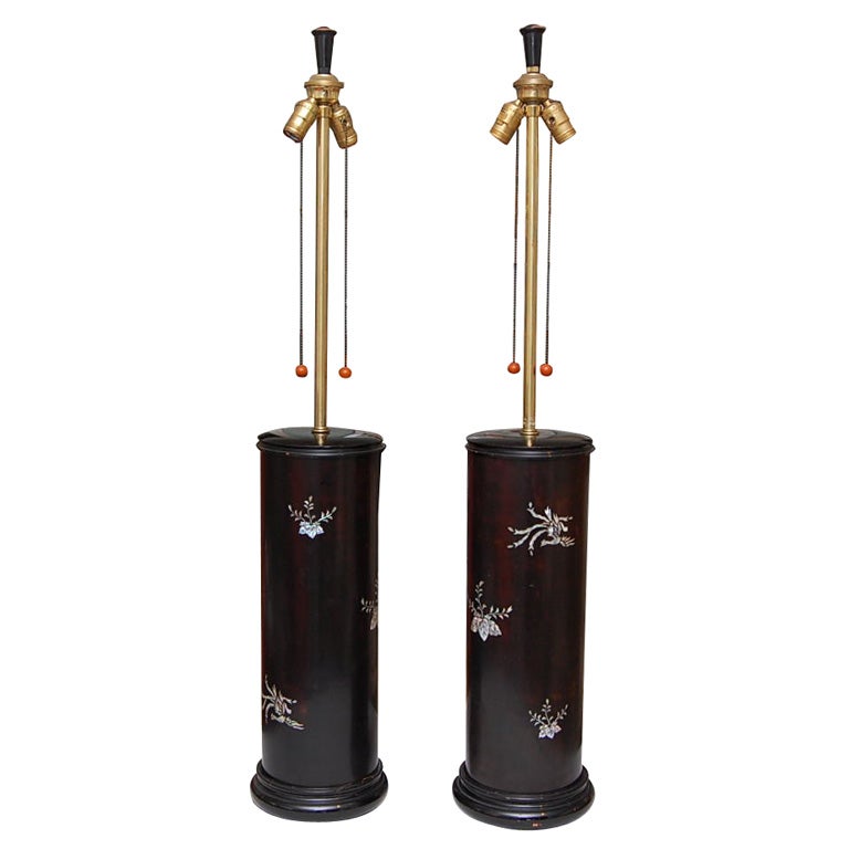 Pair Inlaid Mother-of-Pearl Lamps