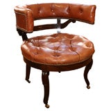 French Barrel-Back Library Chair Upholstered in Leather