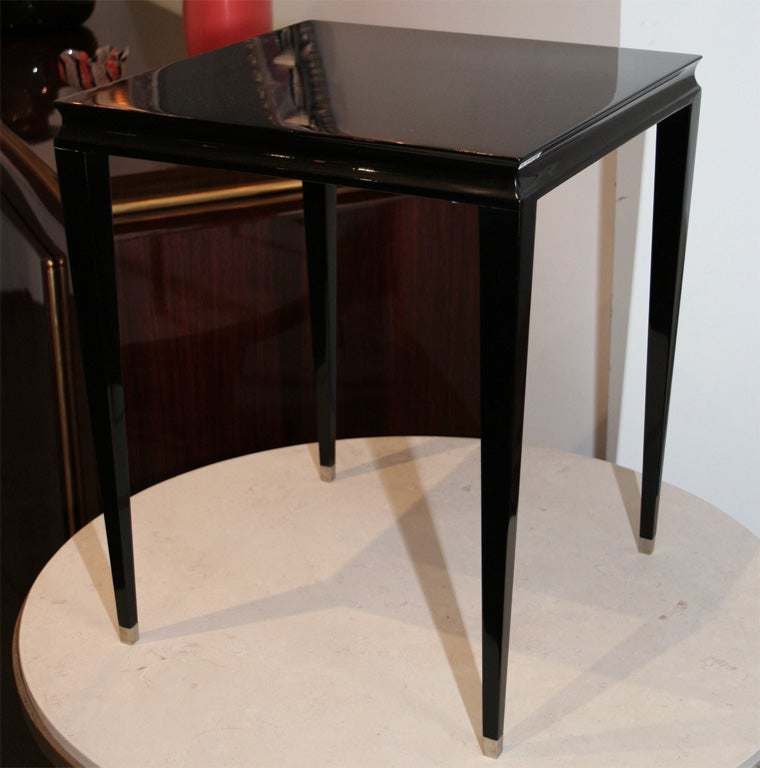 Square black lacquer Art Deco side table.