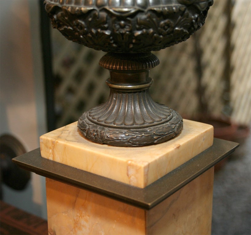 Pair of 19th Century Bronze and Sienna Marble Urns For Sale 1