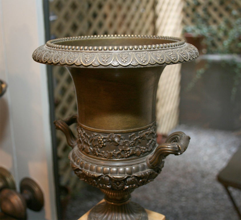 Pair of 19th Century Bronze and Sienna Marble Urns For Sale 2