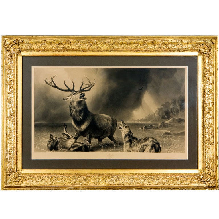 19th Century Print By Landseer Titled " The Stag At Bay"