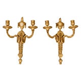 19th Century French  Louis XVI style Bronze Doré Sconces