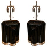 Pair of moulded black lucite table lamps