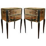 Pair of etched mirror side tables with ebonized wood legs