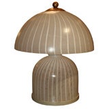 Frosted and lattimo striped glass mushroom form lamp by Venini