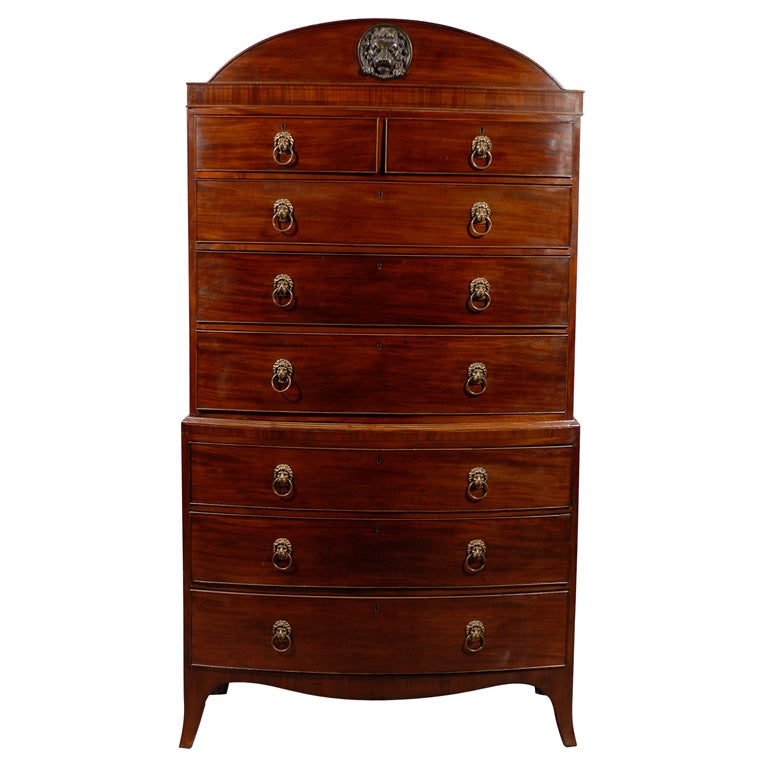 Regency Mahogany Bow Front Chest on Chest, England ca. 1810