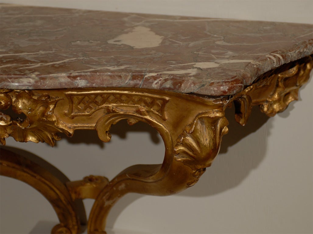 Rococo 18th Century Louis XV Giltwood Wall Console with Marble Top For Sale