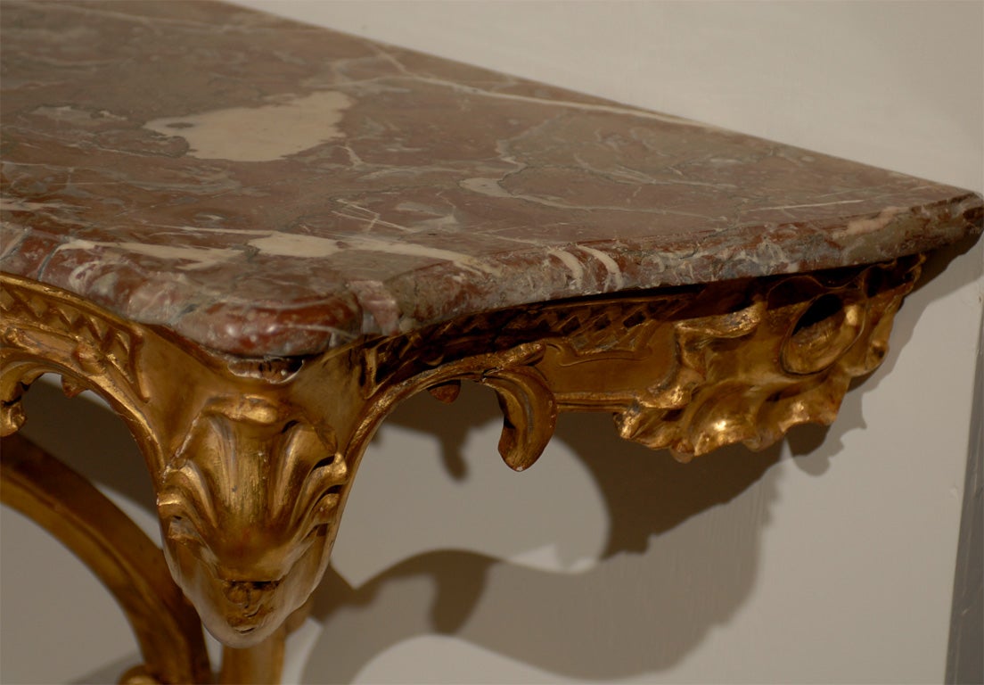 French 18th Century Louis XV Giltwood Wall Console with Marble Top For Sale