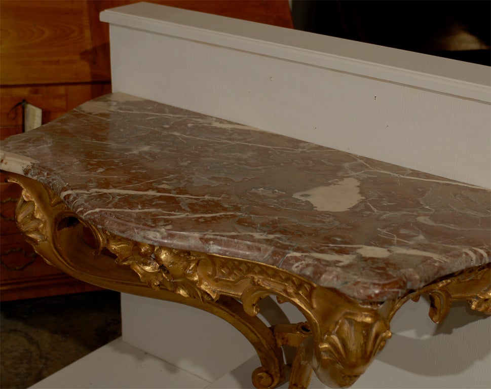 Carved 18th Century Louis XV Giltwood Wall Console with Marble Top For Sale