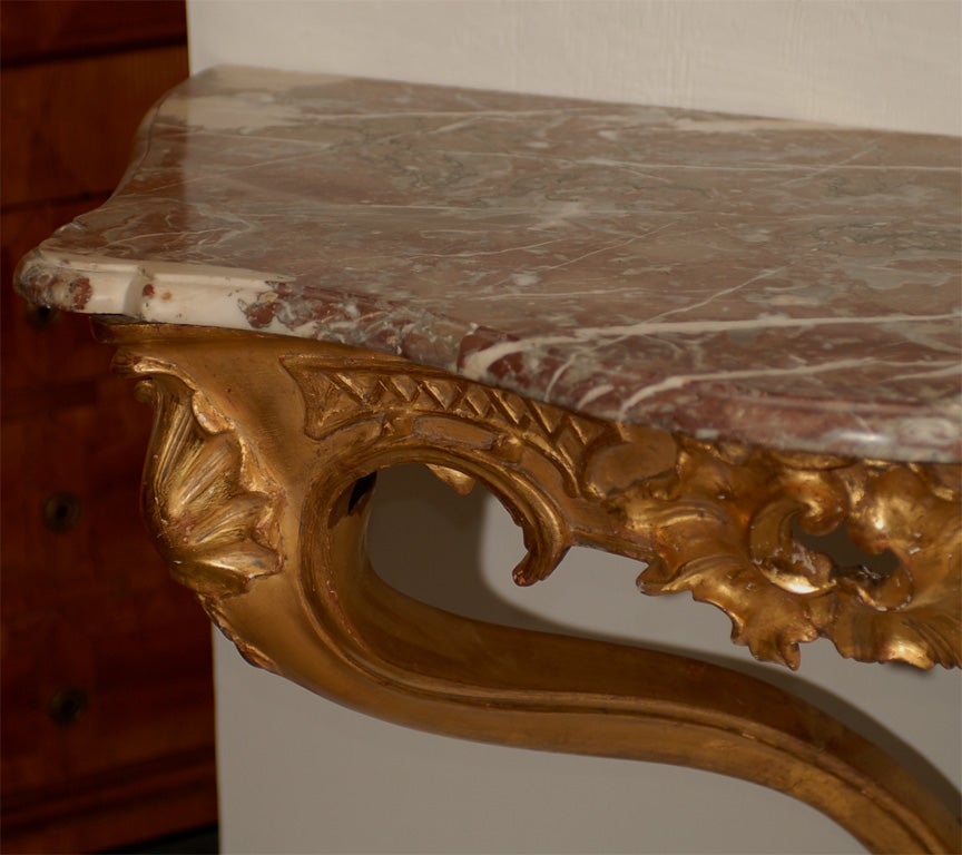 Mid-18th Century 18th Century Louis XV Giltwood Wall Console with Marble Top For Sale