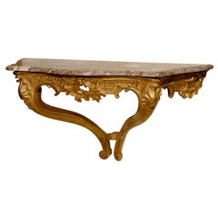 Console murale Louis XV du 18ème siècle en bois doré avec plateau en marbre