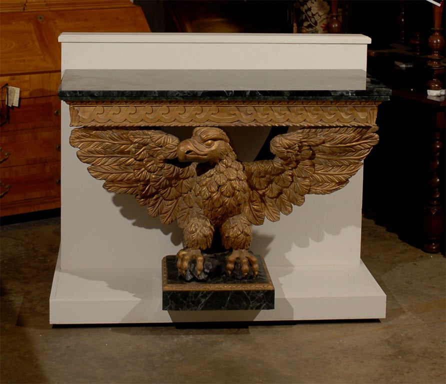 George III style gilt wood eagle console with green marble top, late 19th century.

For many more fine antiques, please visit our online galleries at: williamwordantiques

William Word Fine Antiques: Atlanta's source for antique interiors since