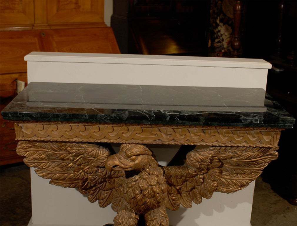 19th Century George III Style Gilded Eagle Console with Green Marble Top