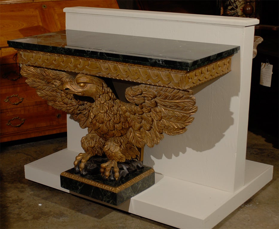 George III Style Gilded Eagle Console with Green Marble Top 1