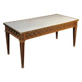 Painted, brass and white marble top coffee table