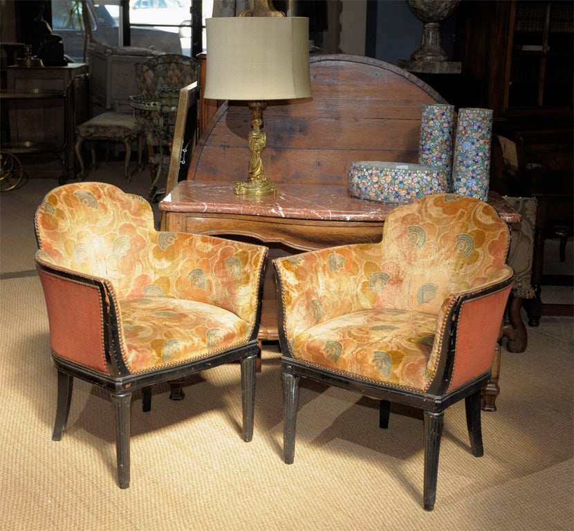 Art Deco black lacquered pair of armchairs