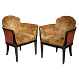 Art Deco black lacquered pair of armchairs