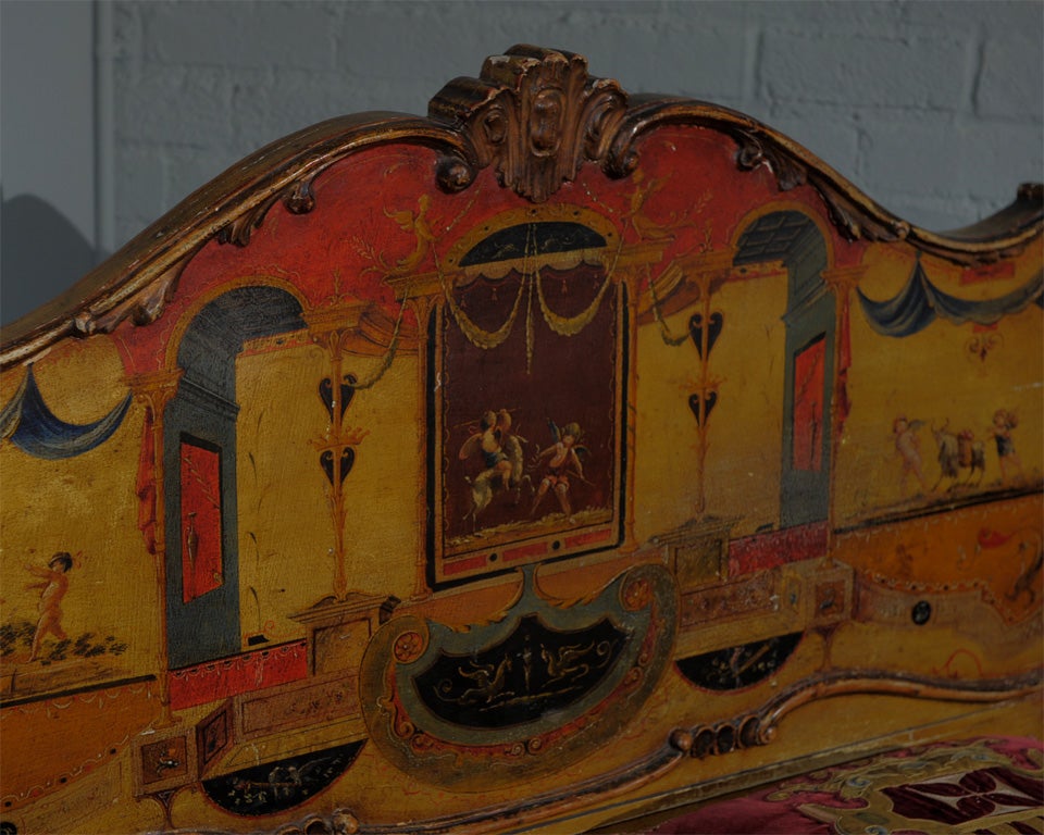 Wood A Romantic Venetian Painted Bed with Neo-Pompeiian Motifs For Sale