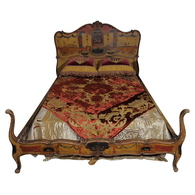 A Romantic Venetian Painted Bed with Neo-Pompeiian Motifs For Sale